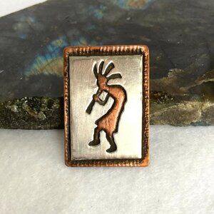VTG Signed Sterling Silver 925 Copper 1.60" Southwest Overlay Kokopelli Brooch